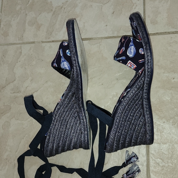 CHANEL BADMINTON CANVAS STRAPPY WEDGE SANDAL SIZE 9 - Picture 7 of 8